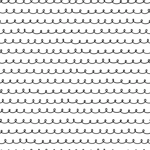 Vector illustration of Doodle waves contour seamless pattern. Hand drawn seamless pattern