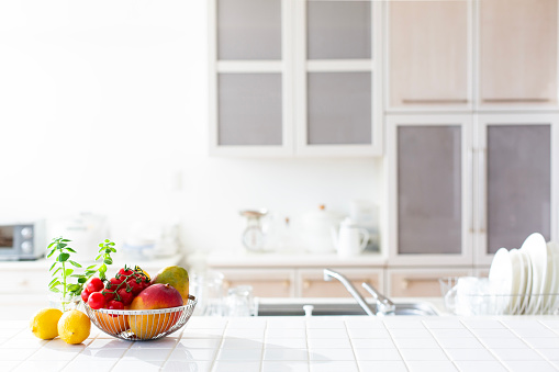 Kitchen fruits, bright kitchen background