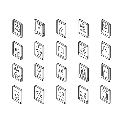 Literary Genres Books Collection isometric icons set. Drama And Fairy Tale, Fantasy And Historical, Business And Science Fiction Genres Color Contour .