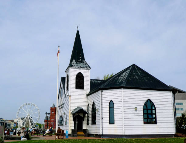 The white clapboard style Norwegian church at Cardiff bay in south wales