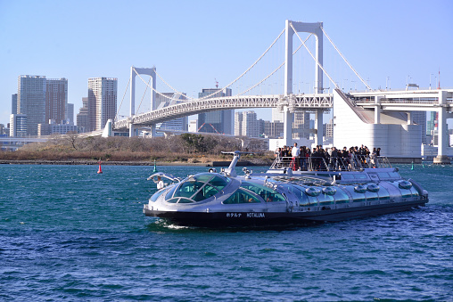 December 31, 2023, Tokyo Japan, Cruise boarding at Odaiba Seaside Park sightseeing boat terminal