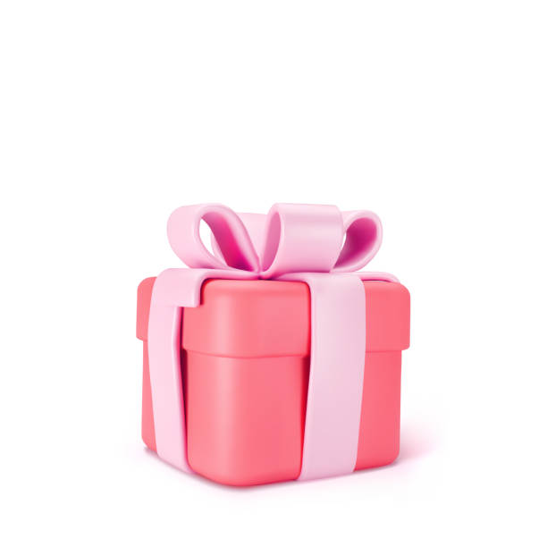 istock 3d red closed gift box standing on the floor with pink pastel ribbon bow isolated on a light background. 3d render modern holiday surprise box. Realistic vector icon 2032143274