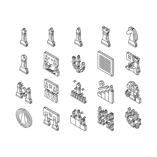 Vector illustration of Chess Smart Strategy Game Figure isometric icons set vector