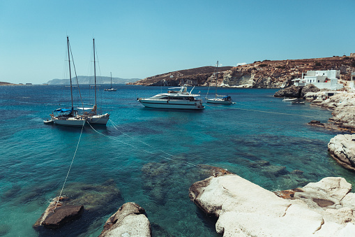 Summer vacation in Greece: views and landscapes of Cyclades islands. The island of Kimolos