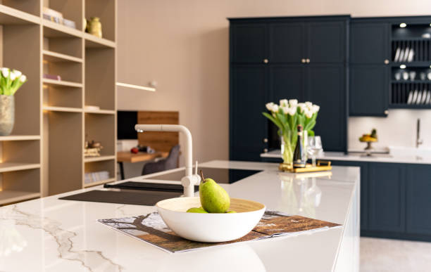 istock Decorations and fruit on countertop in contemporary chic kitchen in a kitchen showroom 2032156686