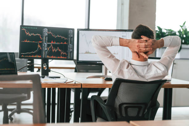 istock Rear view. Businessman is sitting by computer and working in the office 2032159849