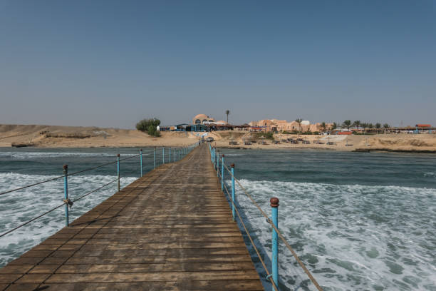 istock long jetty with strong waves and a wonderful resort with palms and blue sky 2032164644