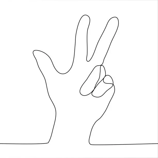 Vector illustration of hand gesture with fingers extended wide, two of which are clamped. German gesture for the number 