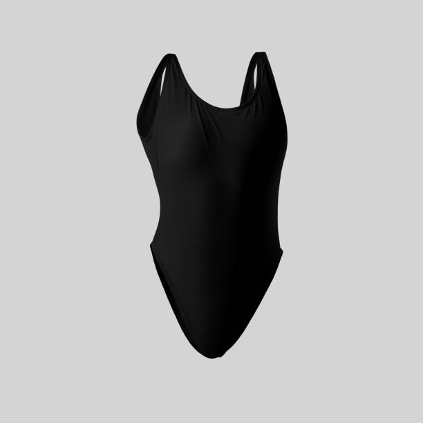 istock Black sports swimsuit template 3D rendering, front view, round neck swimwear, for design, pattern, branding. 2032196475