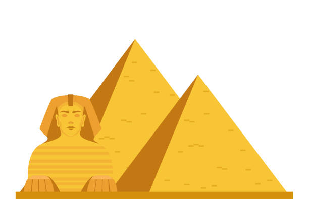 piramida mesir dengan sphinx. tempat bersejarah afrika yang terkenal di giza. makam firaun mesir, tujuan wisata dan wisata kairo. ilustrasi vektor. - mesir ilustrasi stok