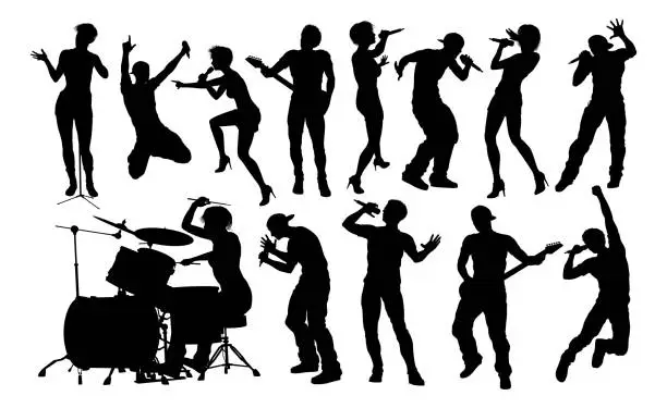 Vector illustration of Musicians Rock Pop Band Silhouettes