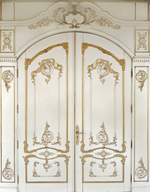 3d illustration. Carved gilded door in Baroque style. Joinery in the interior. Background.
