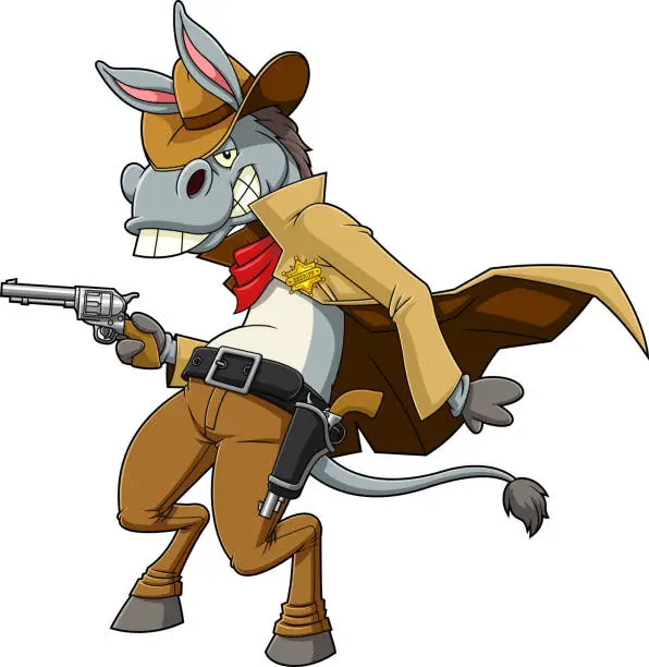 Vector illustration of Donkey Sheriff Cowboy Cartoon Character