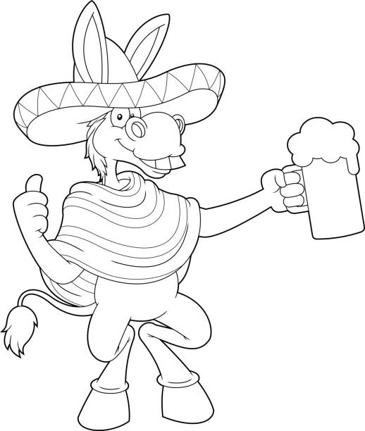 Outlined Mexican Donkey Cartoon Character Holding A Mugs Of Beer And Giving The Thumbs Up Outlined Mexican Donkey Cartoon Character Holding A Mugs Of Beer And Giving The Thumbs Up. Vector Hand Drawn Illustration Isolated On Transparent Background mexican mule stock illustrations