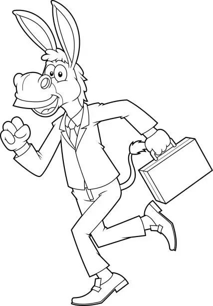 Vector illustration of Outlined Business Donkey Jackass Cartoon Character Running With Suitcases