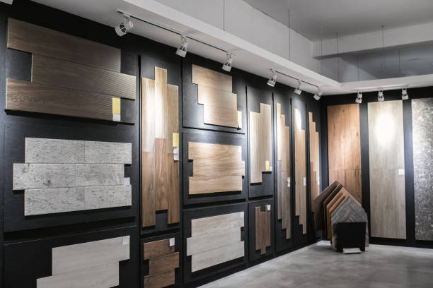 istock Sample wood texture laminate or parquet plates in a store or showroom 2032244623