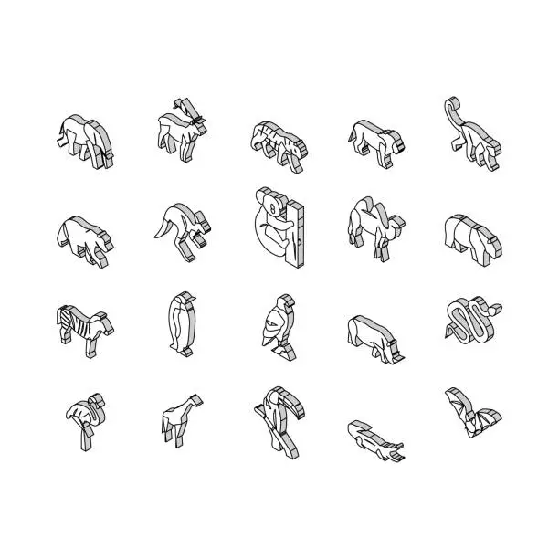 Vector illustration of Zoo Animals, Birds And Snakes isometric icons set vector