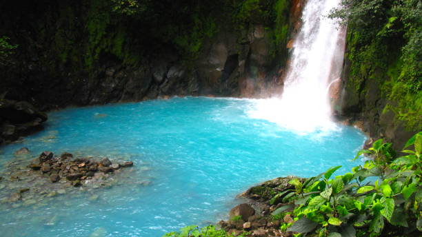 코스타리카 리오 셀레스테에서의 환상적이고 다채로운 여행 - costa rica waterfall heaven rainforest 뉴스 사진 이미지