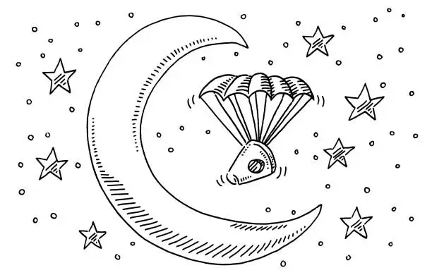 Vector illustration of Landing On The Moon Drawing