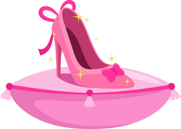 ilustraciones, imágenes clip art, dibujos animados e iconos de stock de zapato de princesa rosa de dibujos animados en una almohada - 16022