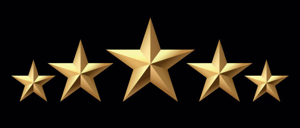 istock Five golden stars isolated on black background. Rating stars icon. black background 2032301574