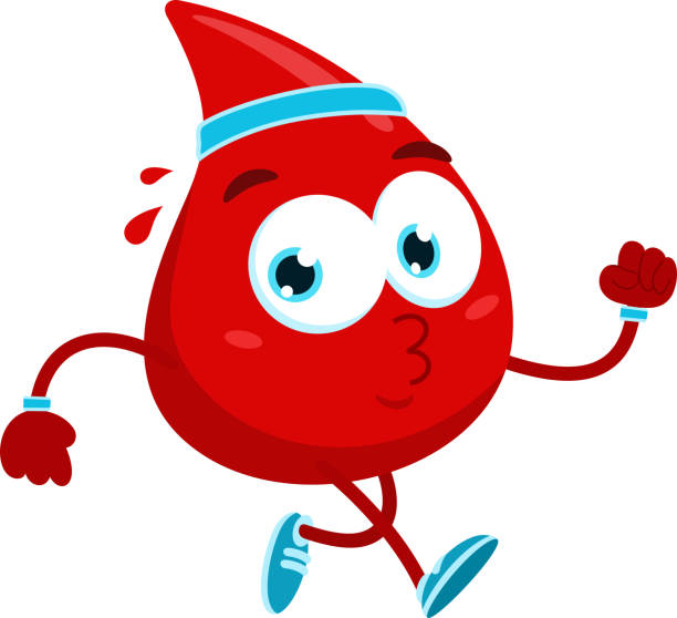 Śliczna czerwona kropla krwi Postać z kreskówki Jogging – artystyczna grafika wektorowa