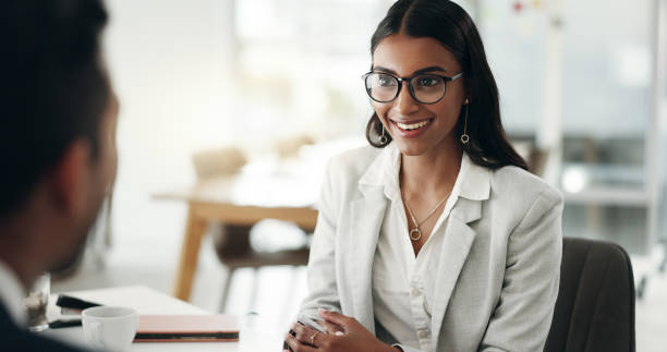 istock Interview, human resources and meeting with business people, conversation and hiring with b2b and recruitment. Woman HR manager, man and communication, networking and onboarding with collaboration 2032308707