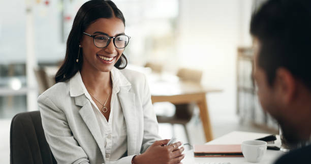 istock Interview, human resources and meeting with business people, conversation and hiring with b2b and recruitment. Woman HR manager, man and communication, networking and onboarding with collaboration 2032308710