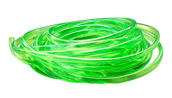 Green rubber tube isolated on white background with clipping path