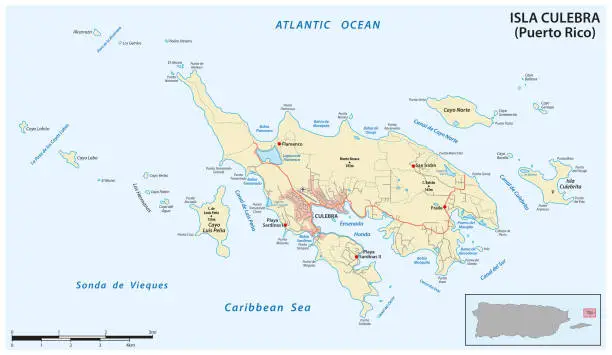 Vector illustration of Vector road map of the Puerto Rican island of Culebra