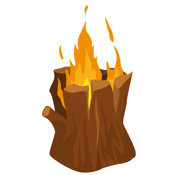 lagerfeuer finnische kerze schwedisches feuer holzscheit brennende flamme kamin isometrische vektorillustration - campfire coal burning flame stock-grafiken, -clipart, -cartoons und -symbole