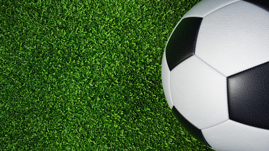A soccer ball lies on the grass. 3d, rendering, illustration,