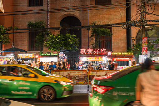 Busy Night at Yaowarat road. Yaowarat Road is a main street in Bangkok's Chinatown. Famous street food in Thailand.