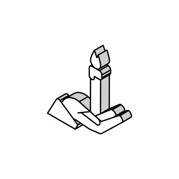 Vector illustration of hand holding burning candle isometric icon vector illustration