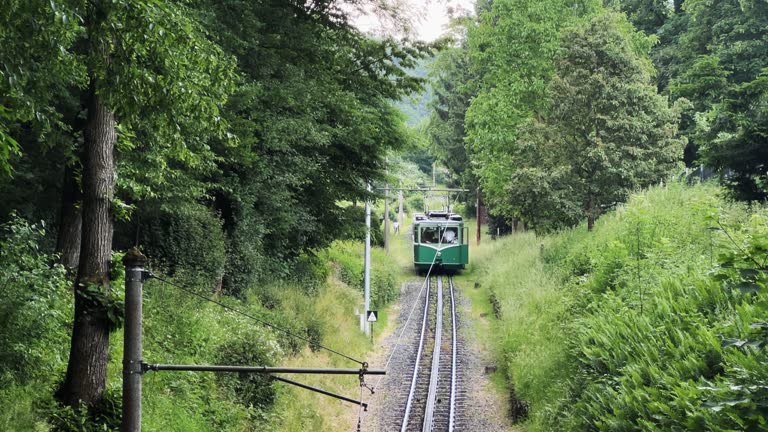 Funicular tourist train transportation to Schloss Drachenburg castle in Konigswinter, Bonn, Germany