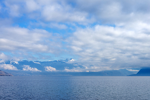 Lake Geneva with Swiss Alps.