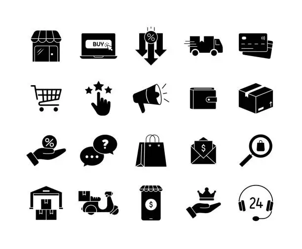Vector illustration of E-Commerce and Online Shopping Solid Icon Set