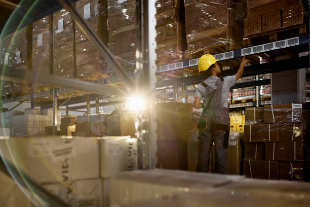 istock Back view of black female worker working in storage room. 2032374077