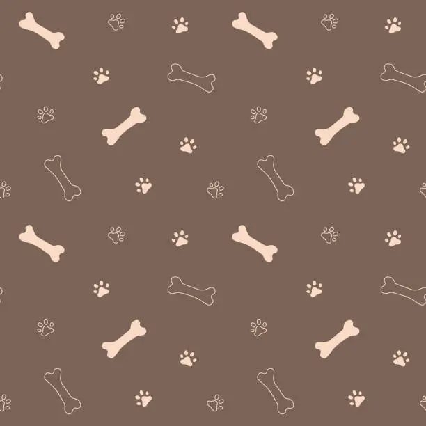 Vector illustration of Hand drawn seamless pattern with paws and bones