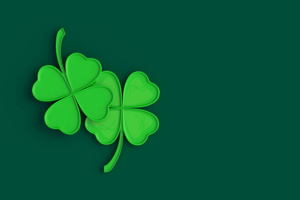 istock Two clovers with four leaves. St. Patrick's day. Good luck symbol. Top view. Copy space. 3d render 2032379562