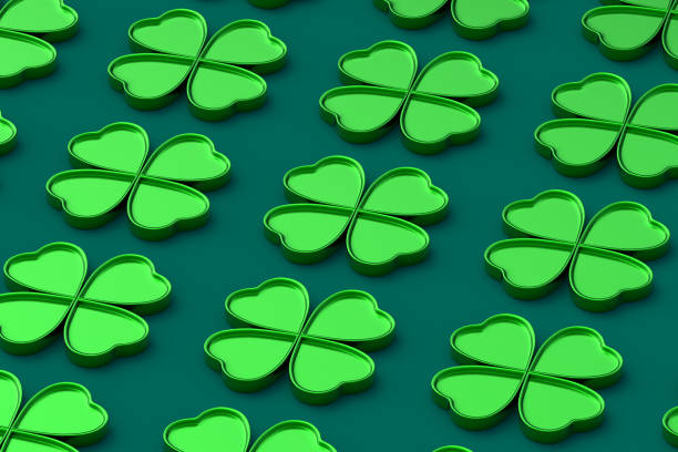 motif de trèfles à quatre feuilles. le jour de la saint-patrick. symbole de bonne chance. rendu 3d - clover st patricks day four leaf clover luck photos et images de collection