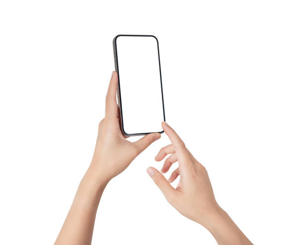 istock Hand holding smartphone with blank screen isolated on white background. 2032383876