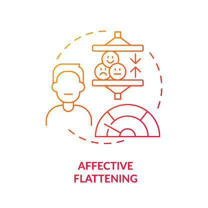 Affective flattening red gradient concept icon. Schizophrenia symptom. Round shape line illustration. Abstract idea. Graphic design. Easy to use in infographic, presentation, brochure, booklet