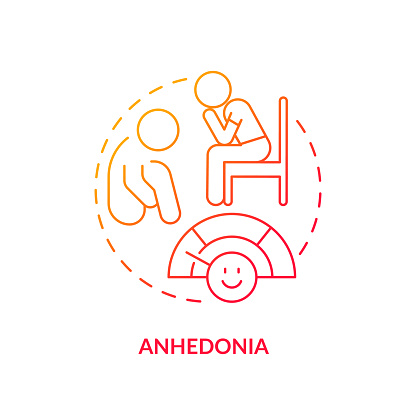 Anhedonia red gradient concept icon. Personality disorder. Psychiatry condition. Round shape line illustration. Abstract idea. Graphic design. Easy to use in infographic, presentation, brochure