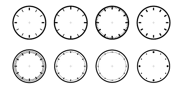 Clock face template isolated. Timer or Stopwatch. Blank Measuring Circle Scale Vector Illustration.