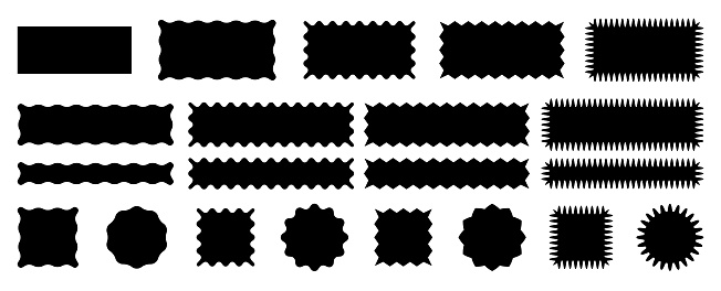 Zig zag rectangular shape with jagged edges. Torn shape pieces set. Jagged black rectangular design elements