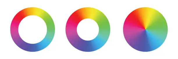Vector illustration of Color wheel with 12 Colors in Graduation. Color hues around a circle or disc. Vector illustration with rainbow light spectrum gradient