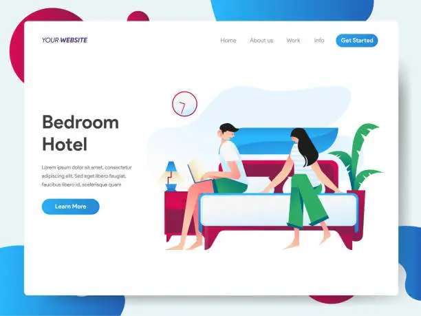 Vector illustration of Landing page template of Hotel Bedroom Illustration Concept. Modern design concept of web page design for website and mobile website.Vector illustration EPS 10