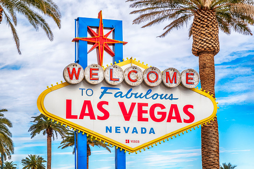 Las Vegas, Nevada, USA - November 5, 2022: Welcome to Fabulous Las Vegas sign on Las Vegas Boulevard during the daytime