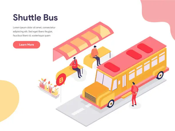 Vector illustration of Shuttle Bus Illustration Concept. Isometric design concept of web page design for website and mobile website.Vector illustration